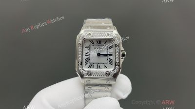 CLF Cartier Santos White/Blue/Green Face Swiss Quartz Movement 27*34.5*7.4mm Watch